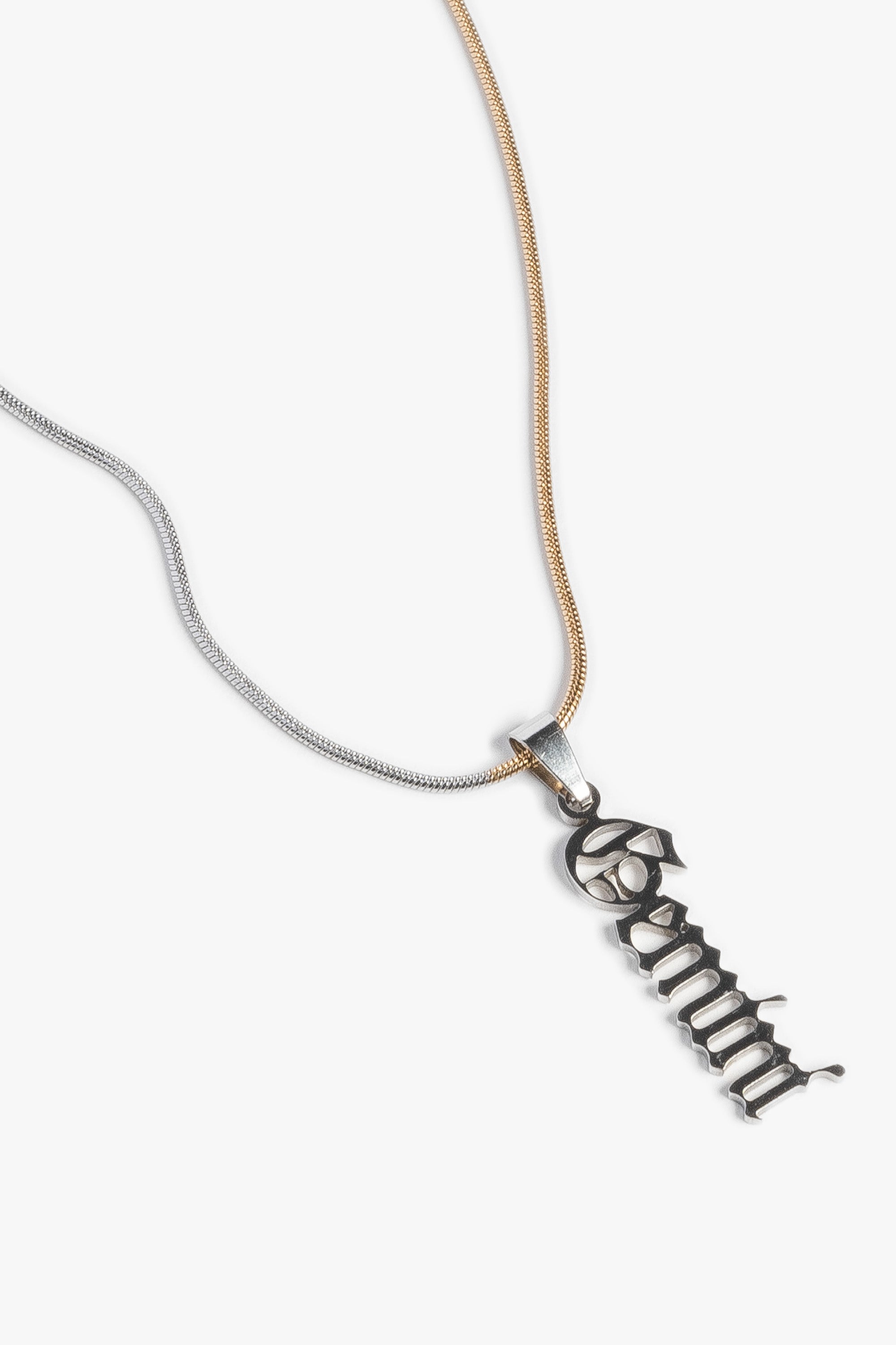 Zodiac Name Necklace with Mixed Metal Snake Chain - Gold
