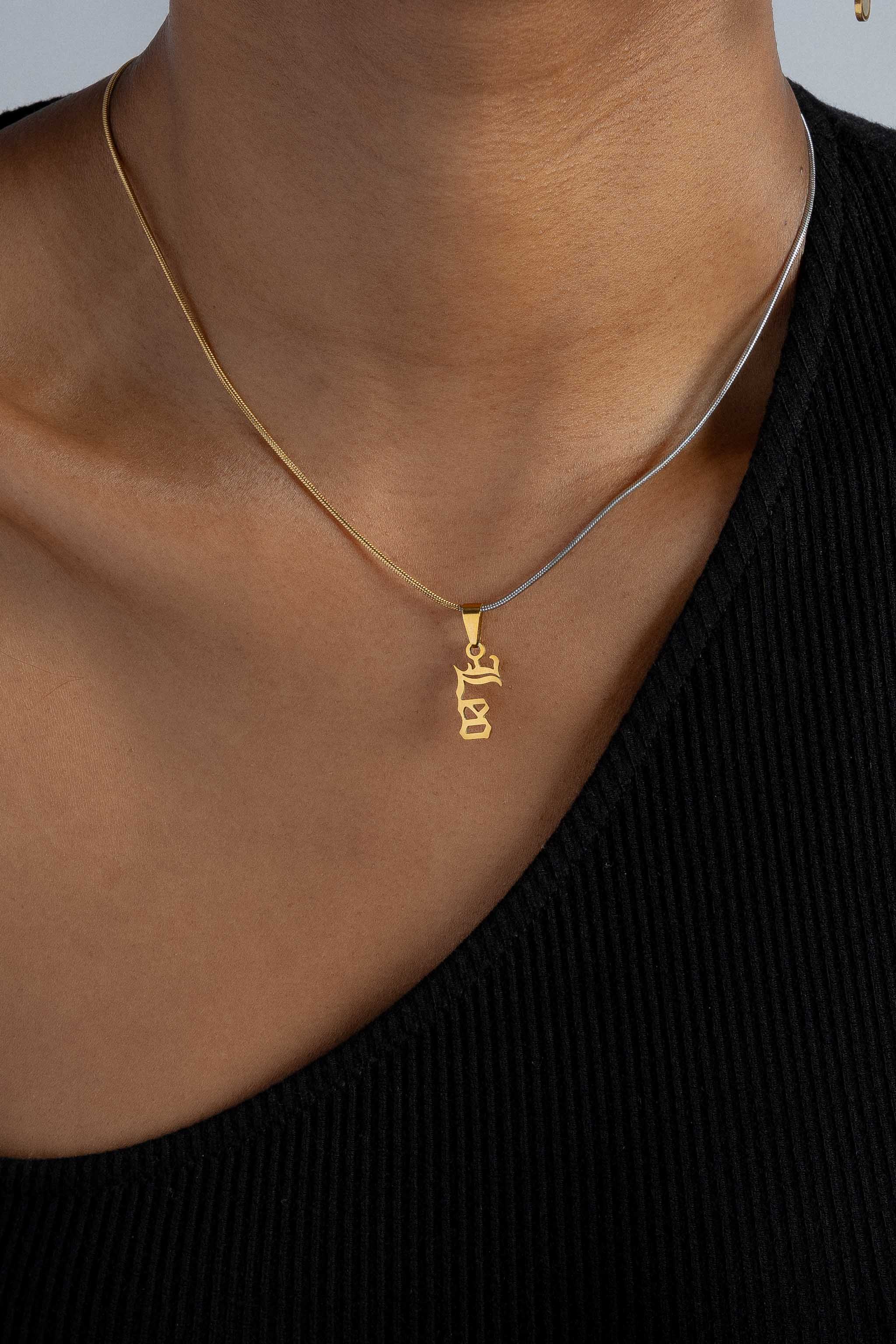 Zodiac Name Necklace with Mixed Metal Snake Chain - Gold