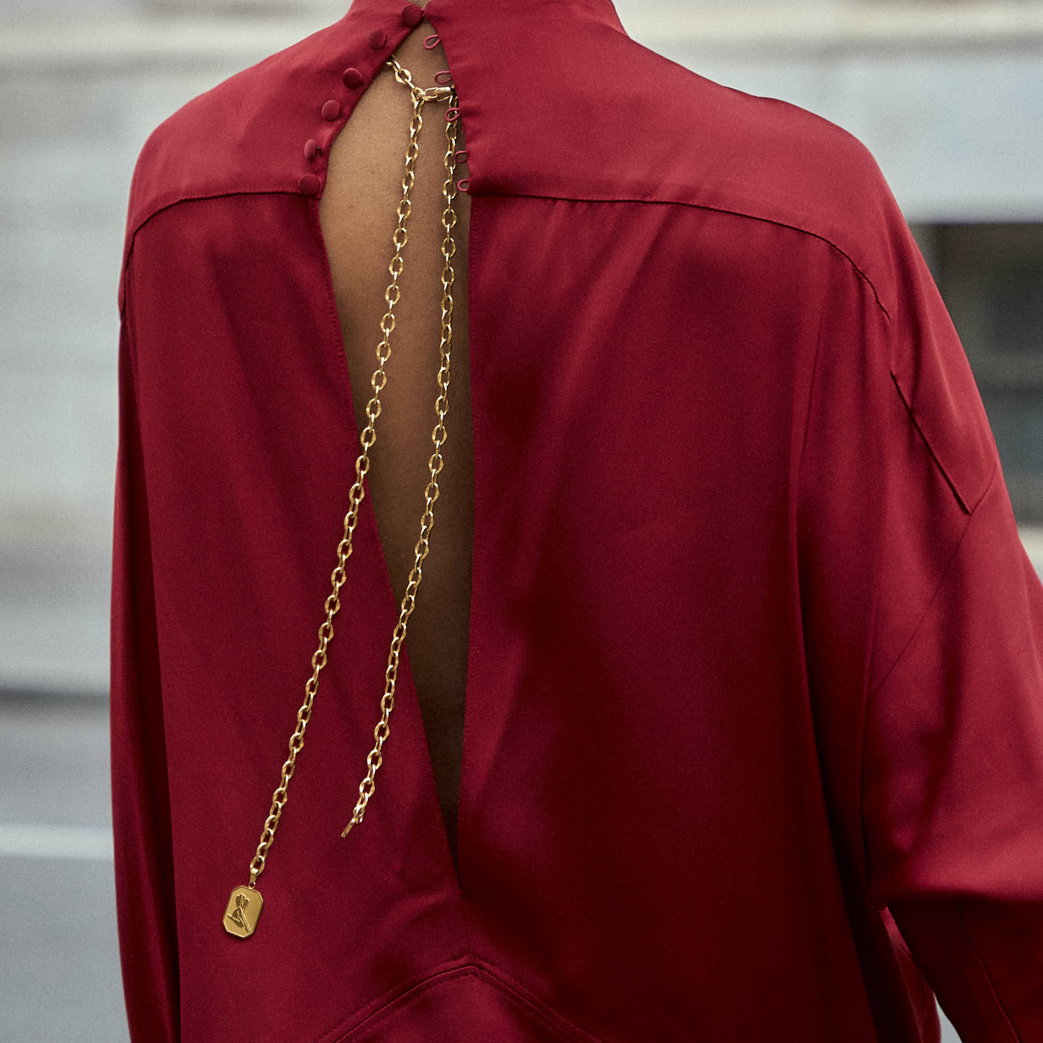 Chain belt, worn as a necklace — three stylings with a dress
