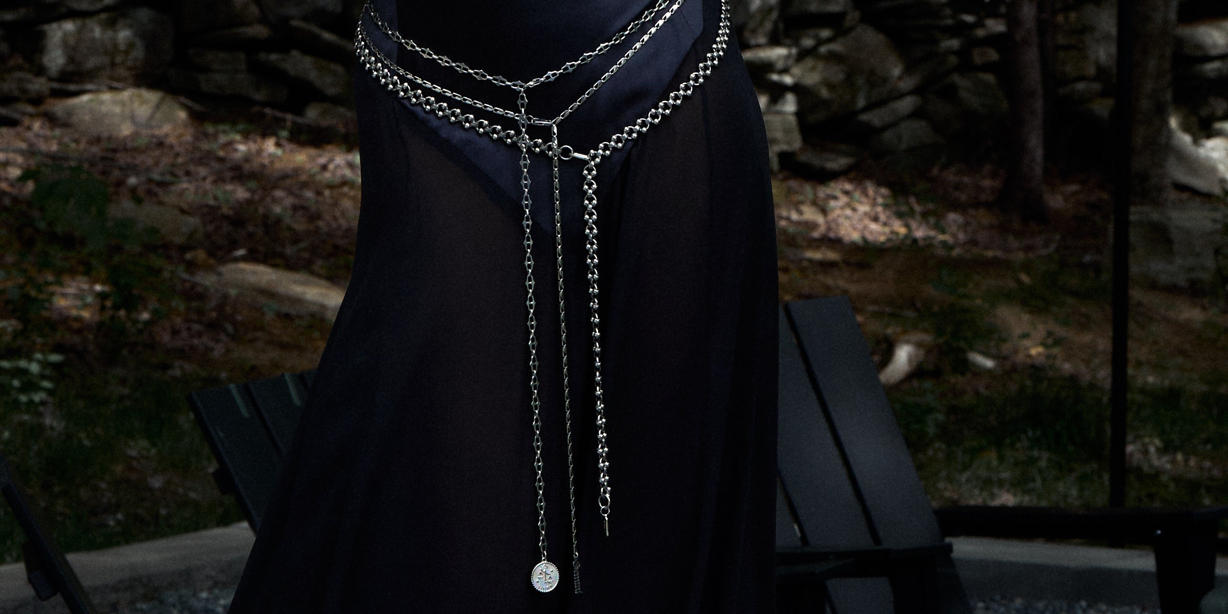 Lapo Lounge genderless chain belts made in Brooklyn from recycled stainless steel. Adjustable to fit any body — worn as a belt, necklace, or crossbody.