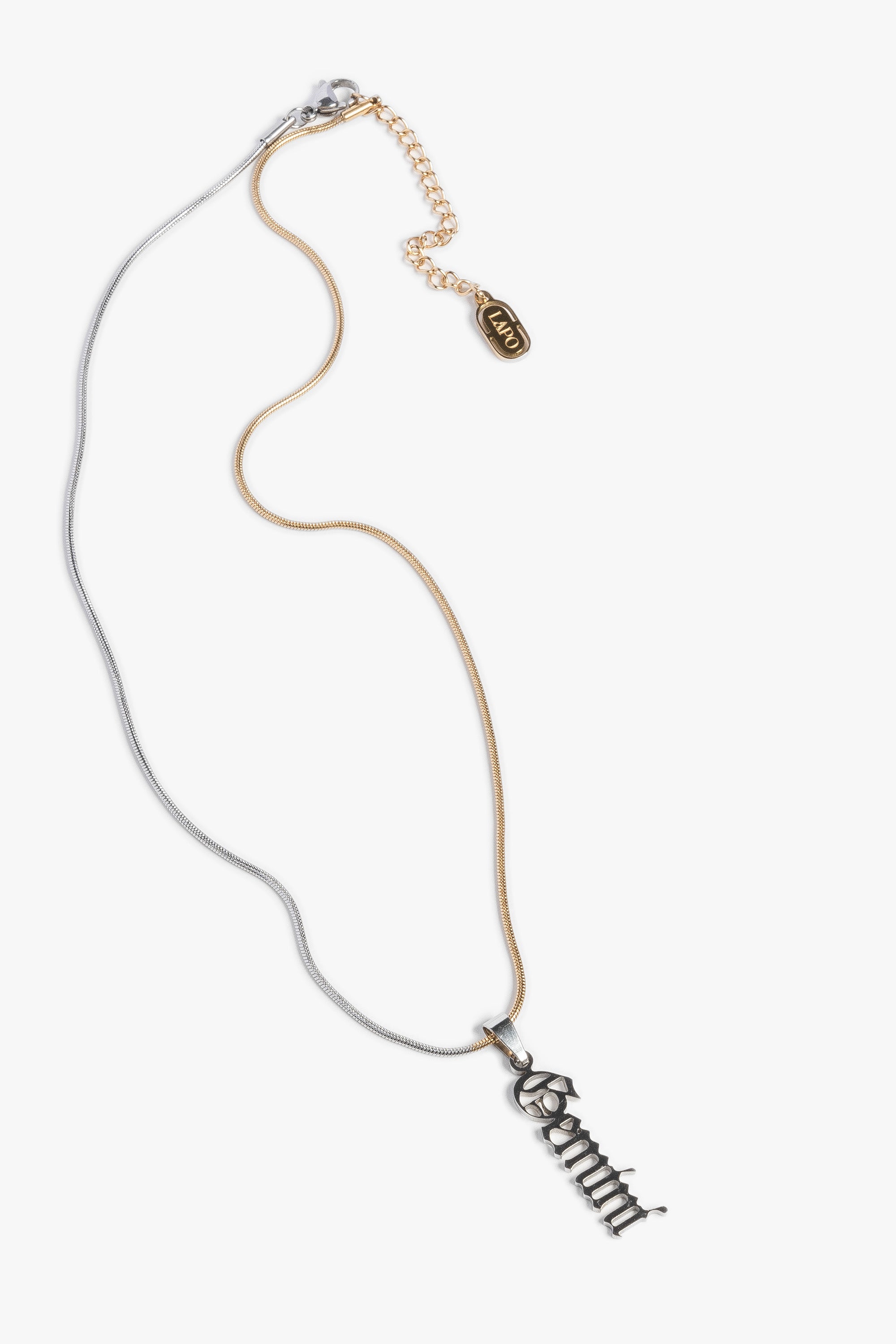 Zodiac Name Necklace with Mixed Metal Snake Chain - Gold