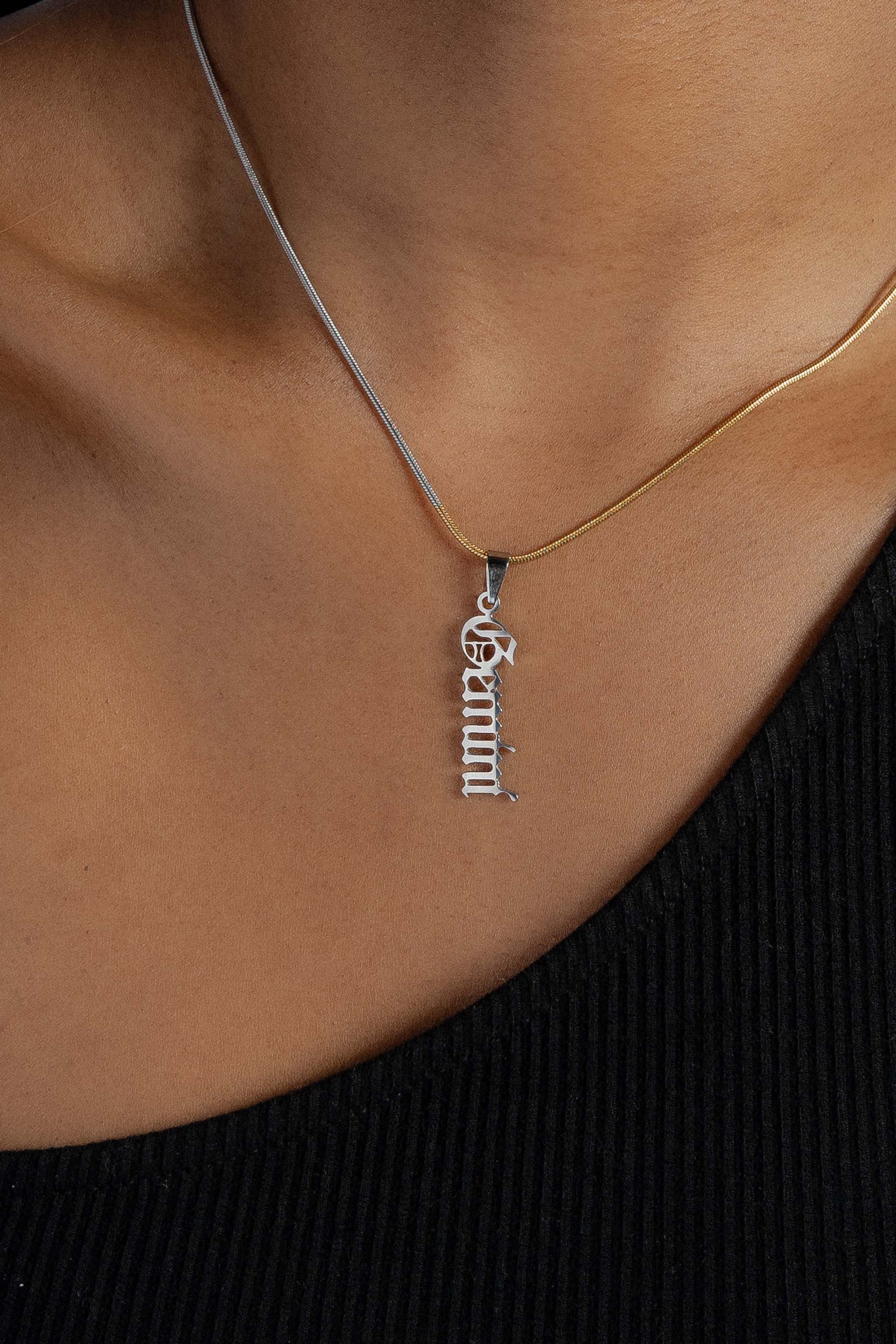 Zodiac Name Necklace with Mixed Metal Snake Chain